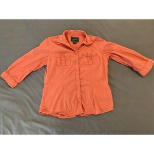 Woolrich Shirt Womens Medium Pink Polka Dot 3/4 Sleeve Button Front Cotton